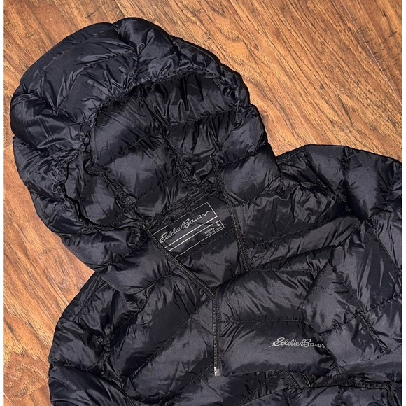 Eddie Bauer Jacket Womens Small Black Hooded EB650 Down Puffer Coat Packable - Picture 1 of 7